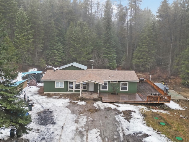 4087 Hesseltine Rd, Valley, WA 99181 - exterior space with a wooden deck and a view of trees
