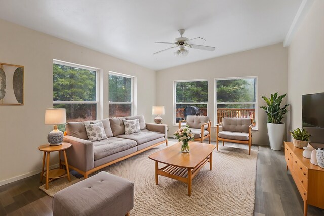 4087 Hesseltine Rd, Valley, WA 99181 - living area with a ceiling fan, baseboards, and wood finished floors