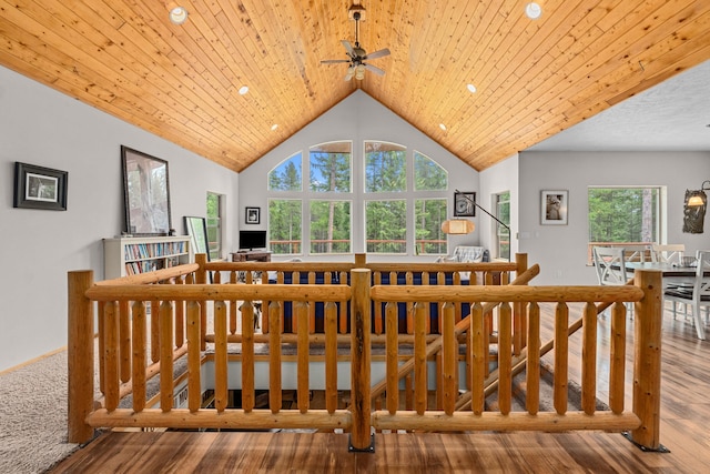 1157 Orin-Rice Rd, Colville, WA 99114 - living area with wood finished floors, a ceiling fan, lofted ceiling, recessed lighting, and wood ceiling