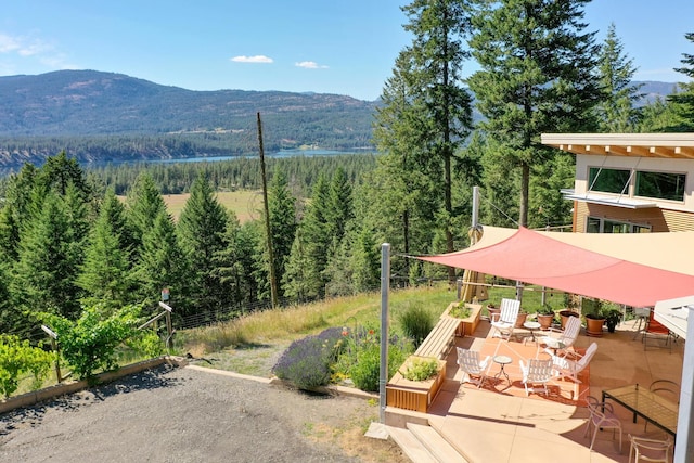 property view of mountains featuring a wooded view