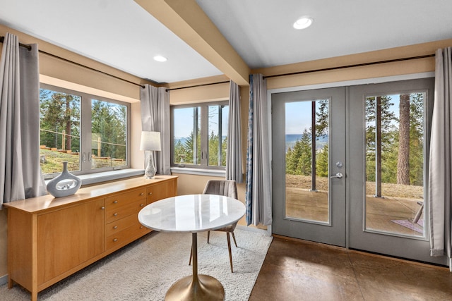 interior space featuring concrete floors, a healthy amount of sunlight, and french doors