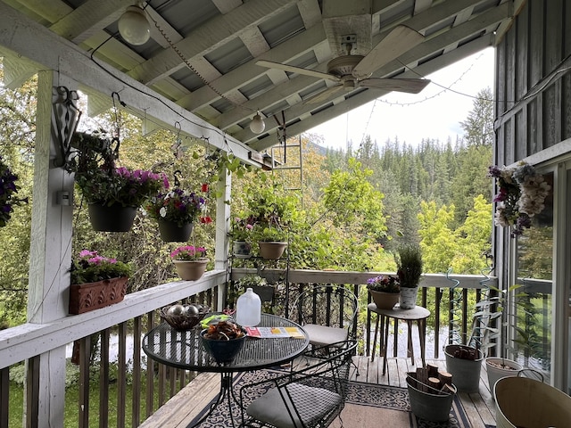 3901 Cedar Creek Rd, Colville, WA 99114 - balcony with ceiling fan and a wooded view