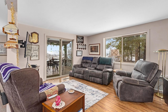 living room with light hardwood / wood-style flooring