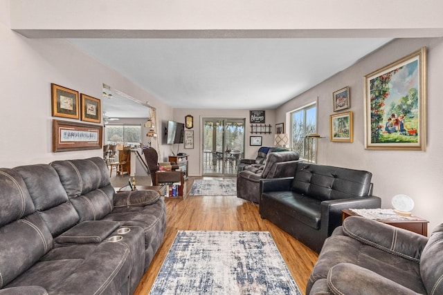 living room featuring light wood-type flooring