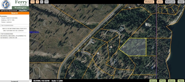 59 Bisbee Creek Ln, Kettle Falls, WA 99141 - aerial view of property's location featuring property boundaries highlighted