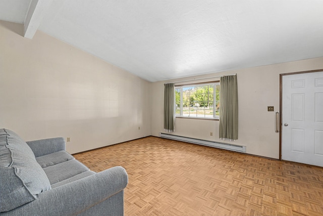 living room with a baseboard radiator