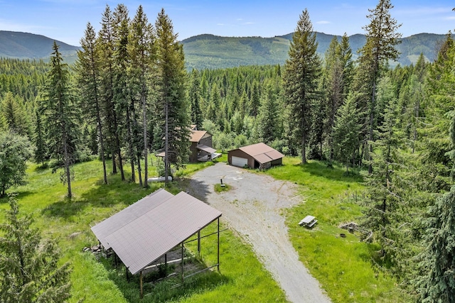 birds eye view of property featuring a mountain view