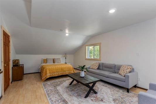 3439 Northport Flat Creek Rd Unit B, Kettle Falls, WA 99141 - bedroom featuring lofted ceiling and light wood-style floors
