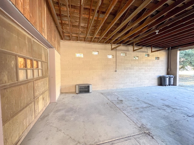 garage with a wood stove