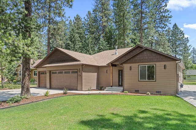 231 Hogans Way, Chewelah, WA 99109 - view of front of property with an attached garage, concrete driveway, a front lawn, and roof with shingles