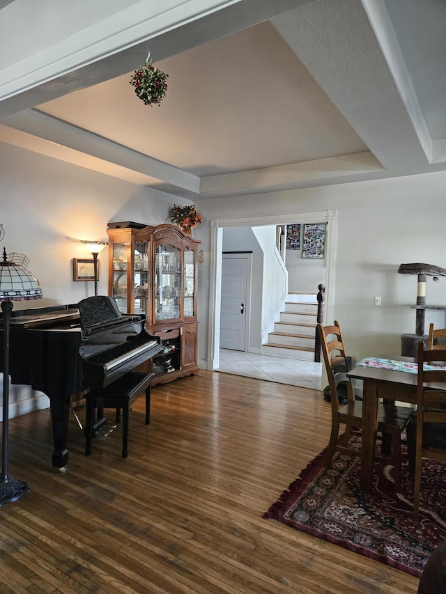 453 E Astor Ave, Colville, WA 99114 - interior space featuring stairs, wood finished floors, and a raised ceiling