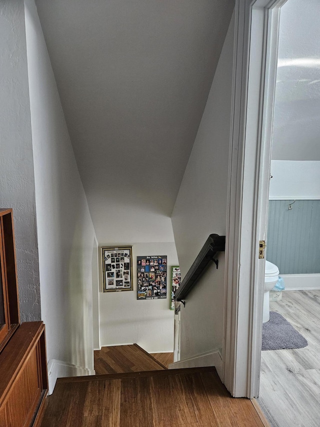 453 E Astor Ave, Colville, WA 99114 - stairway with baseboards and wood finished floors