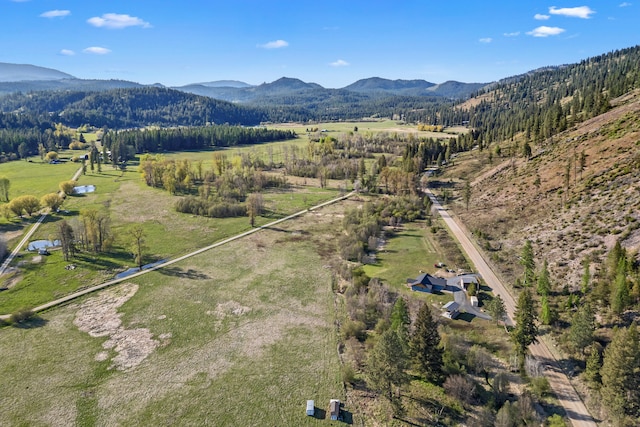 bird's eye view with a mountain view and a rural view