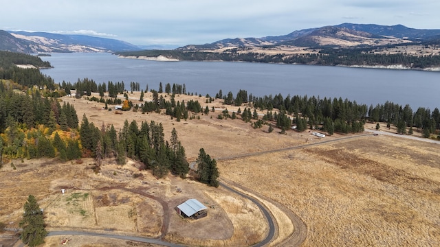 aerial view with a water and mountain view