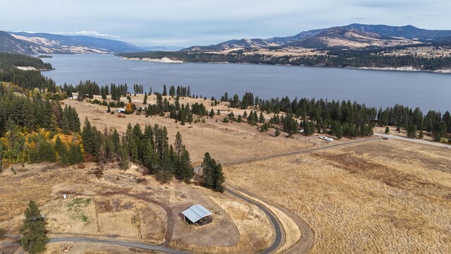 birds eye view of property featuring a water and mountain view