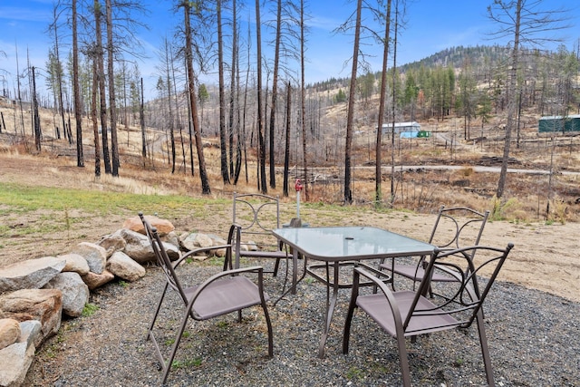 view of patio with a mountain view