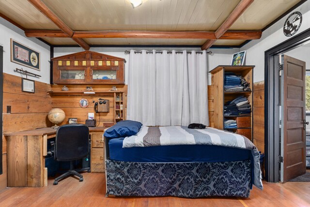 3063 Hungry Hill Rd, Kettle Falls, WA 99141 - bedroom with wood finished floors, beamed ceiling, an office area, and wooden ceiling