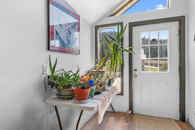 3063 Hungry Hill Rd, Kettle Falls, WA 99141 - entryway with hardwood / wood-style floors, lofted ceiling, and healthy amount of natural light