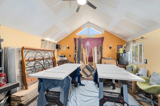 3063 Hungry Hill Rd, Kettle Falls, WA 99141 - dining area with vaulted ceiling, ceiling fan, and carpet