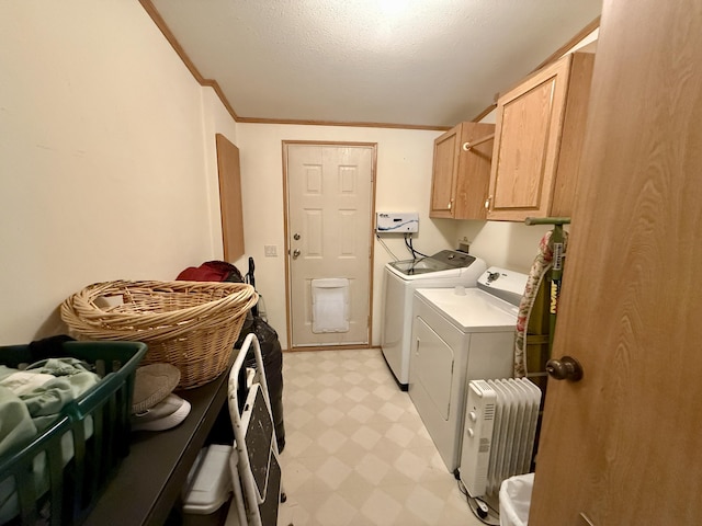 1874 Brooks Rd, Evans, WA 99126 - washroom featuring light flooring, washer and dryer, cabinet space, crown molding, and a textured ceiling