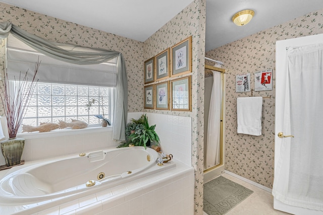 76 Kifer Rd, Kettle Falls, WA 99141 - bathroom featuring wallpapered walls, a shower stall, and a whirlpool tub