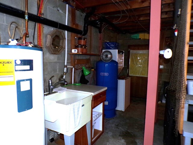 utility room with sink and water heater