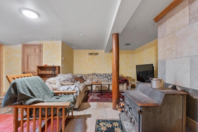 living area with lofted ceiling