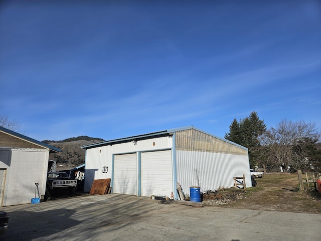 garage with a mountain view