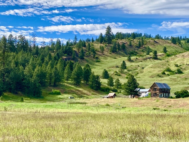 birds eye view of property with a rural view