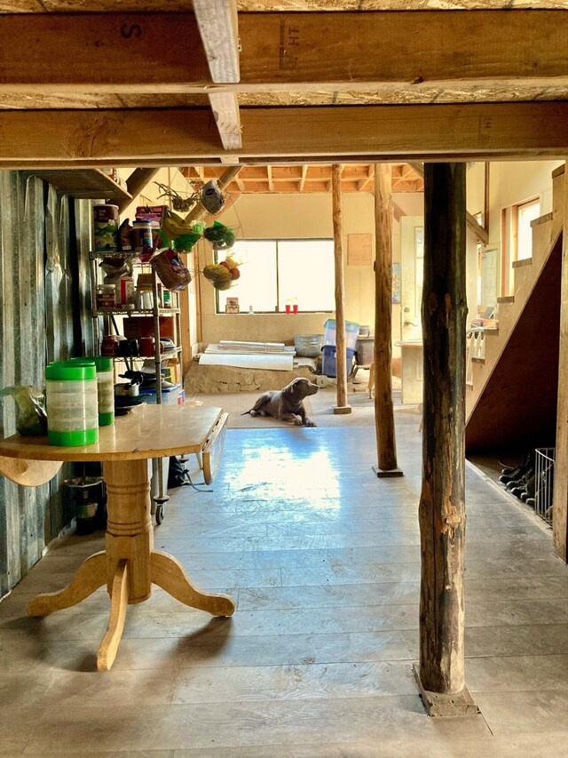 basement featuring hardwood / wood-style floors