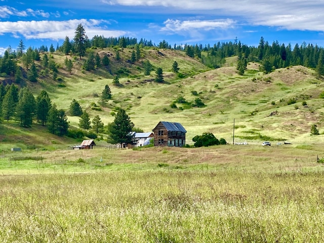 birds eye view of property featuring a rural view