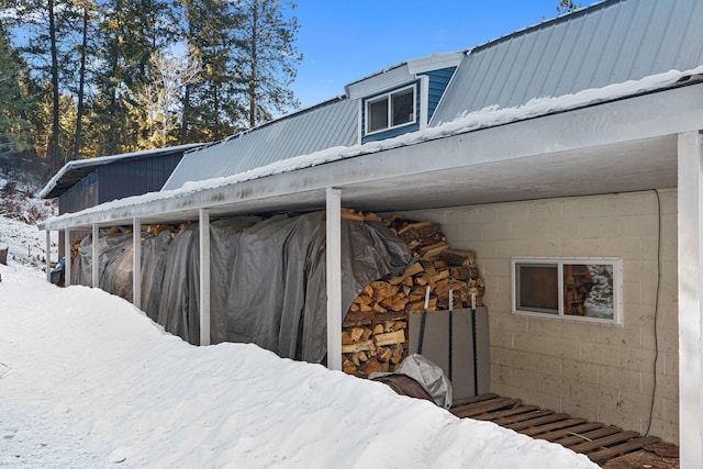 view of snow covered property