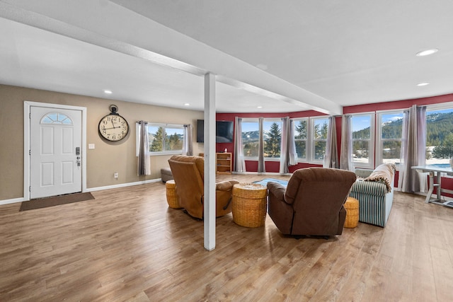 living room with light hardwood / wood-style floors