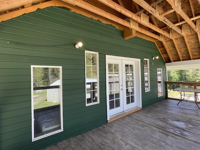 wooden terrace with french doors