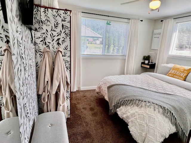 2851 Deep Lake Lopps Rd, Colville, WA 99114 - bedroom with a ceiling fan, multiple windows, carpet floors, and baseboards