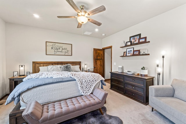 31914 N Zander Ln, Chattaroy, WA 99003 - bedroom with light carpet, ceiling fan, and recessed lighting