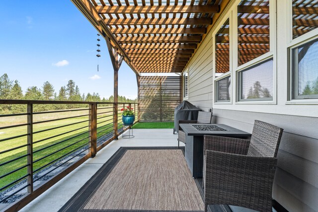 31914 N Zander Ln, Chattaroy, WA 99003 - wooden deck featuring a pergola, an outdoor fire pit, and area for grilling