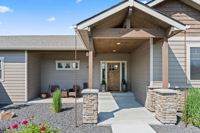 31914 N Zander Ln, Chattaroy, WA 99003 - doorway to property featuring roof with shingles
