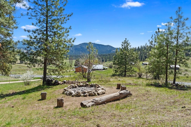 view of yard with a mountain view