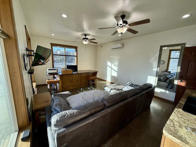 living room with an AC wall unit