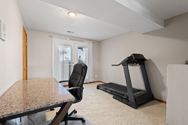 4203 S Suncrest Ln, Spokane Valley, WA 99037 - carpeted office featuring a textured ceiling and french doors