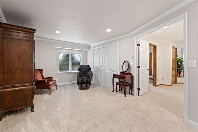 4203 S Suncrest Ln, Spokane Valley, WA 99037 - sitting room with light carpet, ornamental molding, and recessed lighting