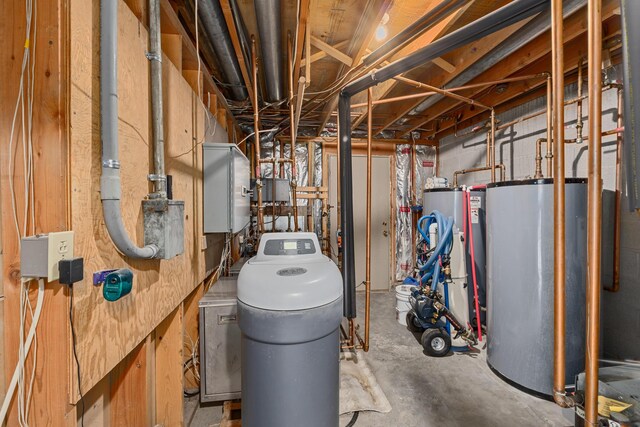 utility room featuring water heater