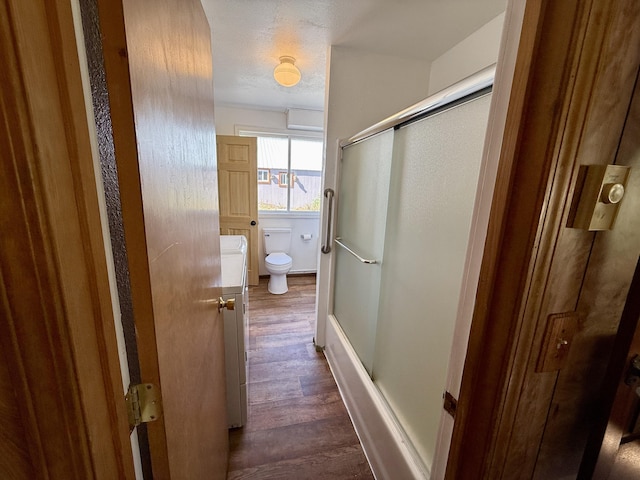 3305 Bradeen Rd, Rice, WA 99167 - bathroom featuring wood finished floors and an enclosed shower
