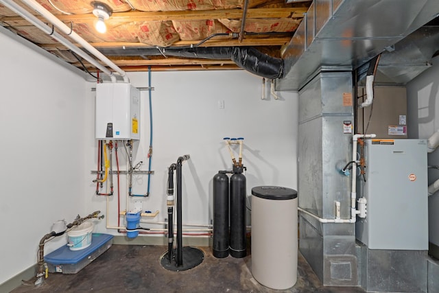 utility room with tankless water heater