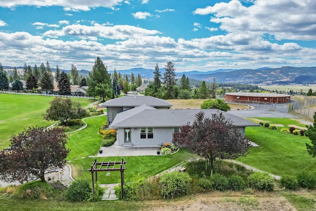 drone / aerial view with a mountain view