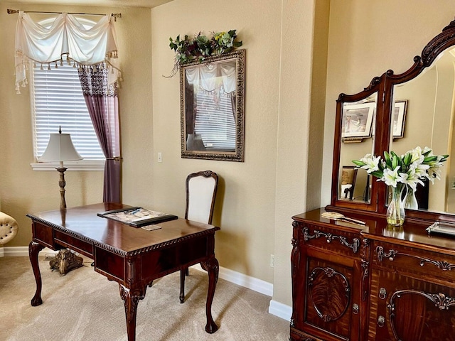 view of carpeted home office