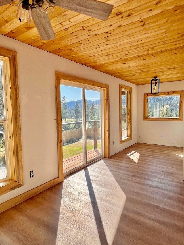 3705 Hope Way, Kettle Falls, WA 99141 - unfurnished room with wood finished floors, wood ceiling, and a ceiling fan
