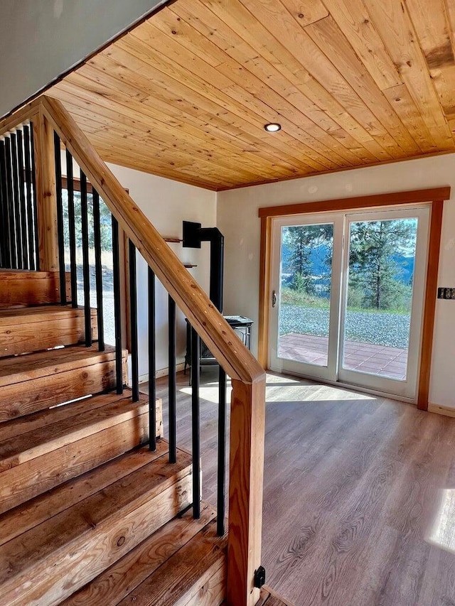 3705 Hope Way, Kettle Falls, WA 99141 - stairway featuring wood ceiling and wood finished floors