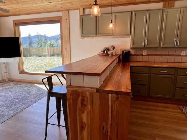 3705 Hope Way, Kettle Falls, WA 99141 - kitchen featuring gray cabinets, dark wood finished floors, and butcher block counters